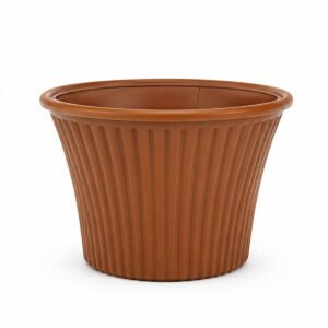 Brown Ribbed Plastic Flower Pot