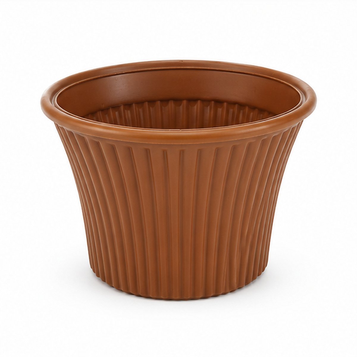 Brown Ribbed Plastic Flower Pot - Image 3