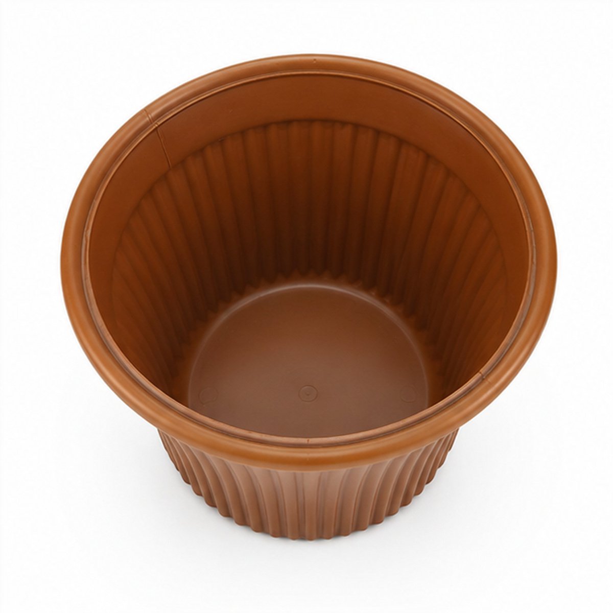 Brown Ribbed Plastic Flower Pot - Image 4