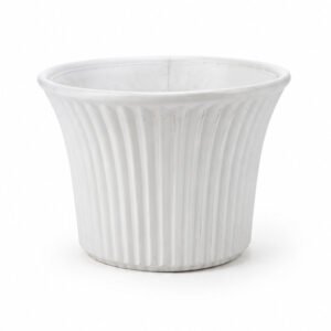 White Ribbed Plastic Flower Pot