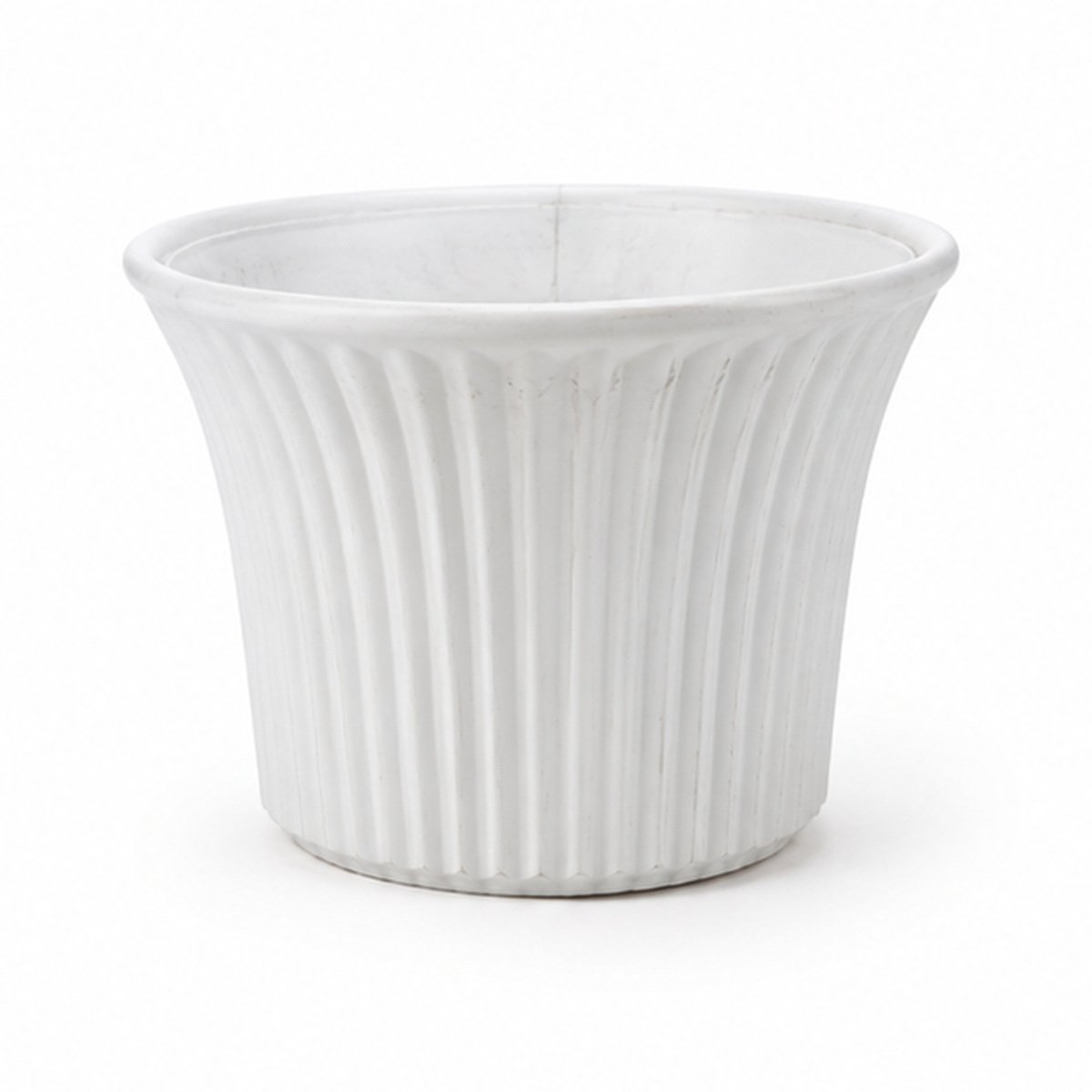 White Ribbed Plastic Flower Pot
