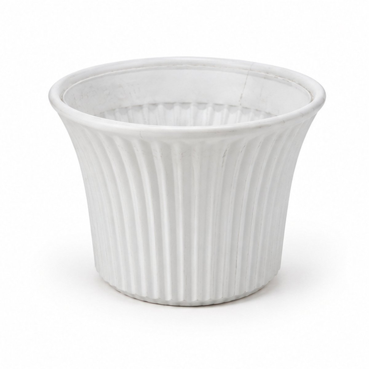 White Ribbed Plastic Flower Pot - Image 2