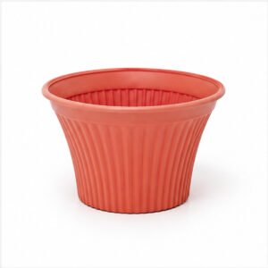 Red Ribbed Plastic Flower Pot