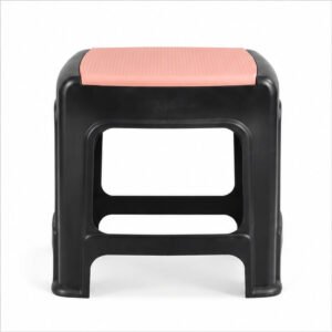 Black Plastic Step Stool with Peach Top