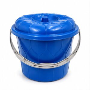 Blue Plastic Bucket with Lid and Metal Handle
