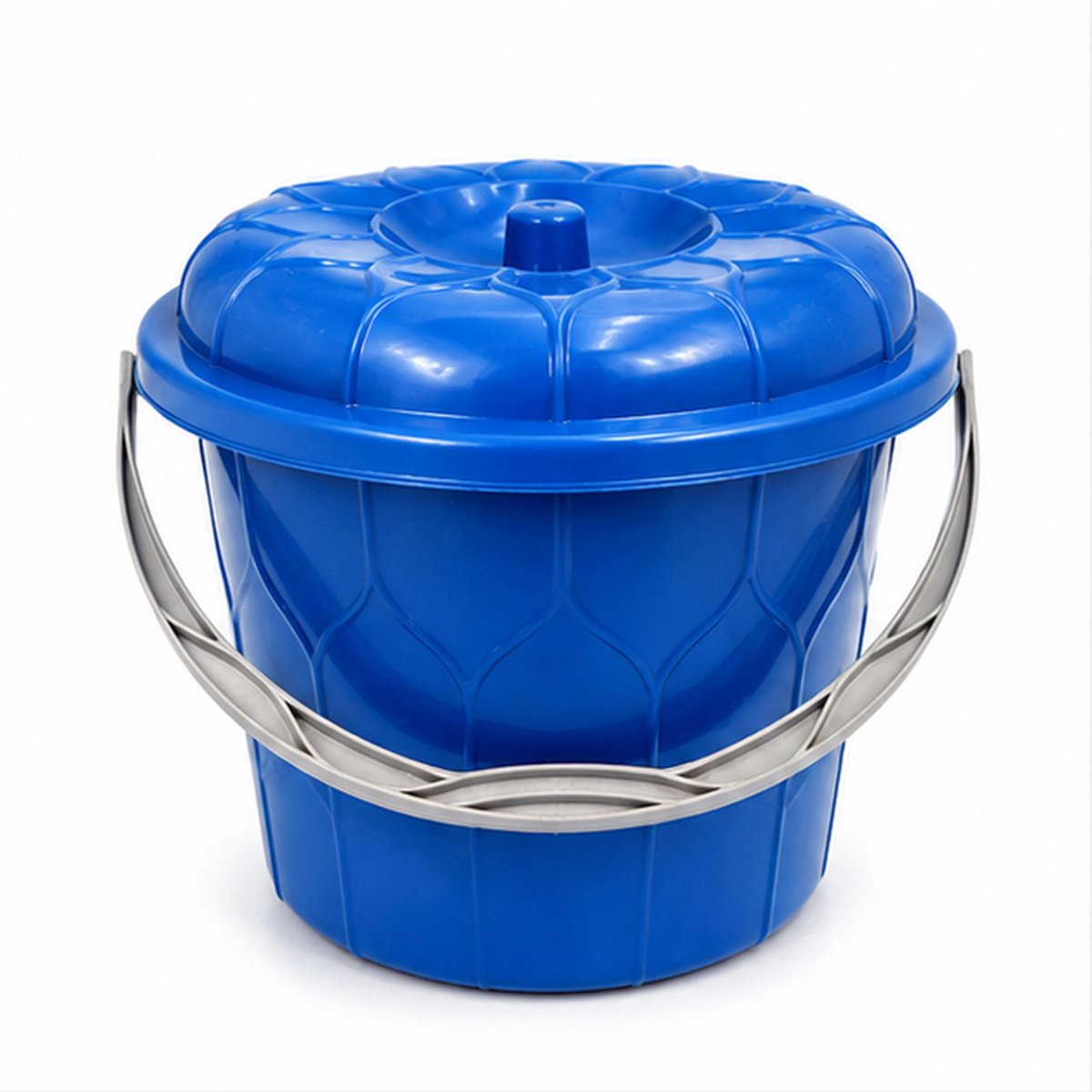 Blue Plastic Bucket with Lid and Metal Handle
