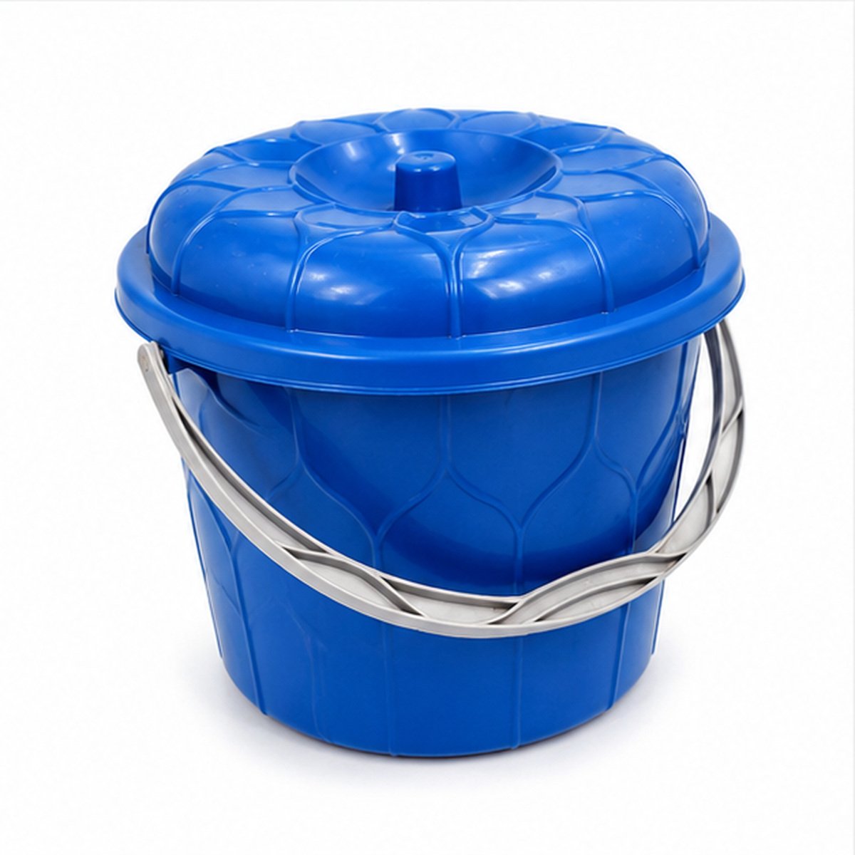 Blue Plastic Bucket with Lid and Metal Handle - Image 3