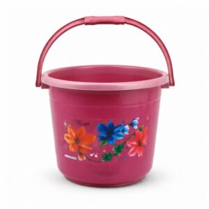 Pink Floral Plastic Bucket with Handle