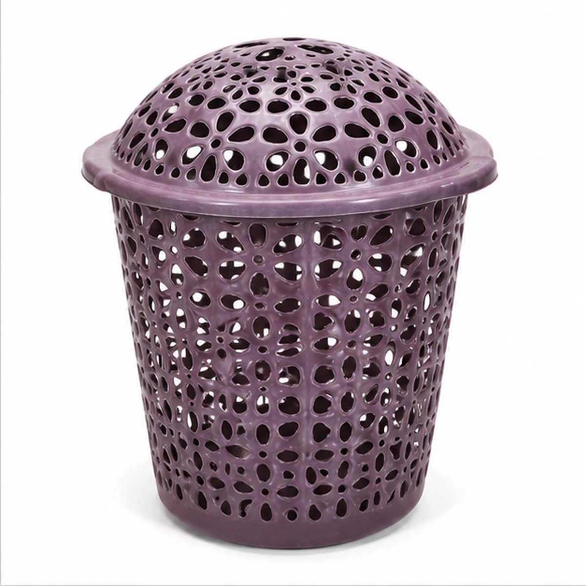 Brown Lidded Perforated Plastic Laundry Basket - Image 2