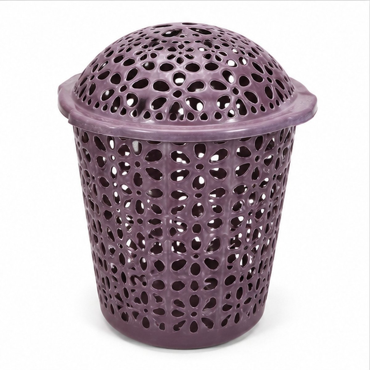 Brown Lidded Perforated Plastic Laundry Basket - Image 3