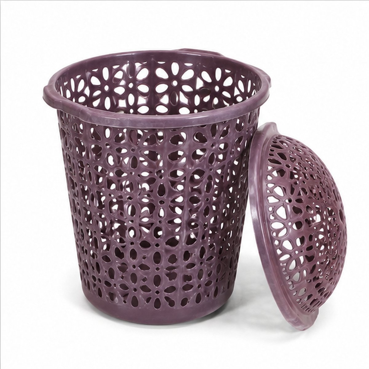 Brown Lidded Perforated Plastic Laundry Basket - Image 4