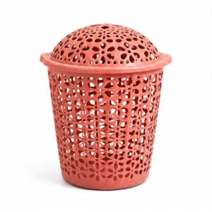 Orange Lidded Perforated Plastic Laundry Basket