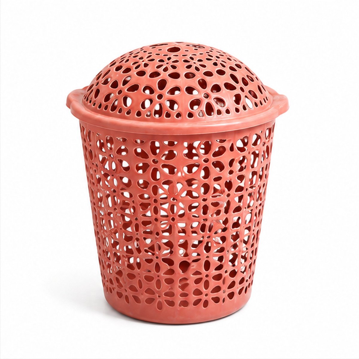 Orange Lidded Perforated Plastic Laundry Basket - Image 2