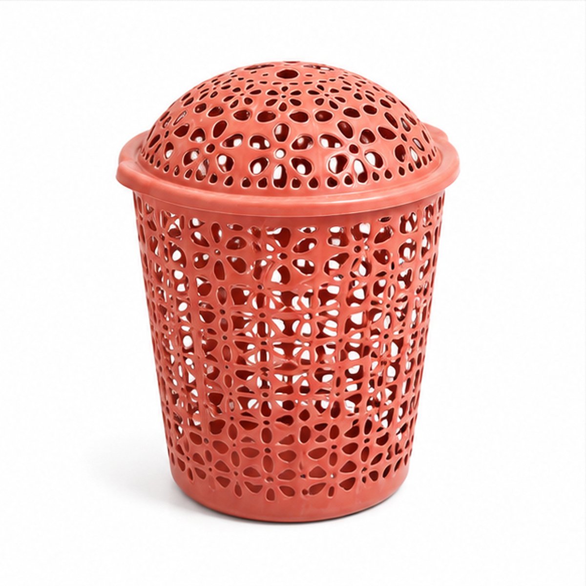 Orange Lidded Perforated Plastic Laundry Basket - Image 3