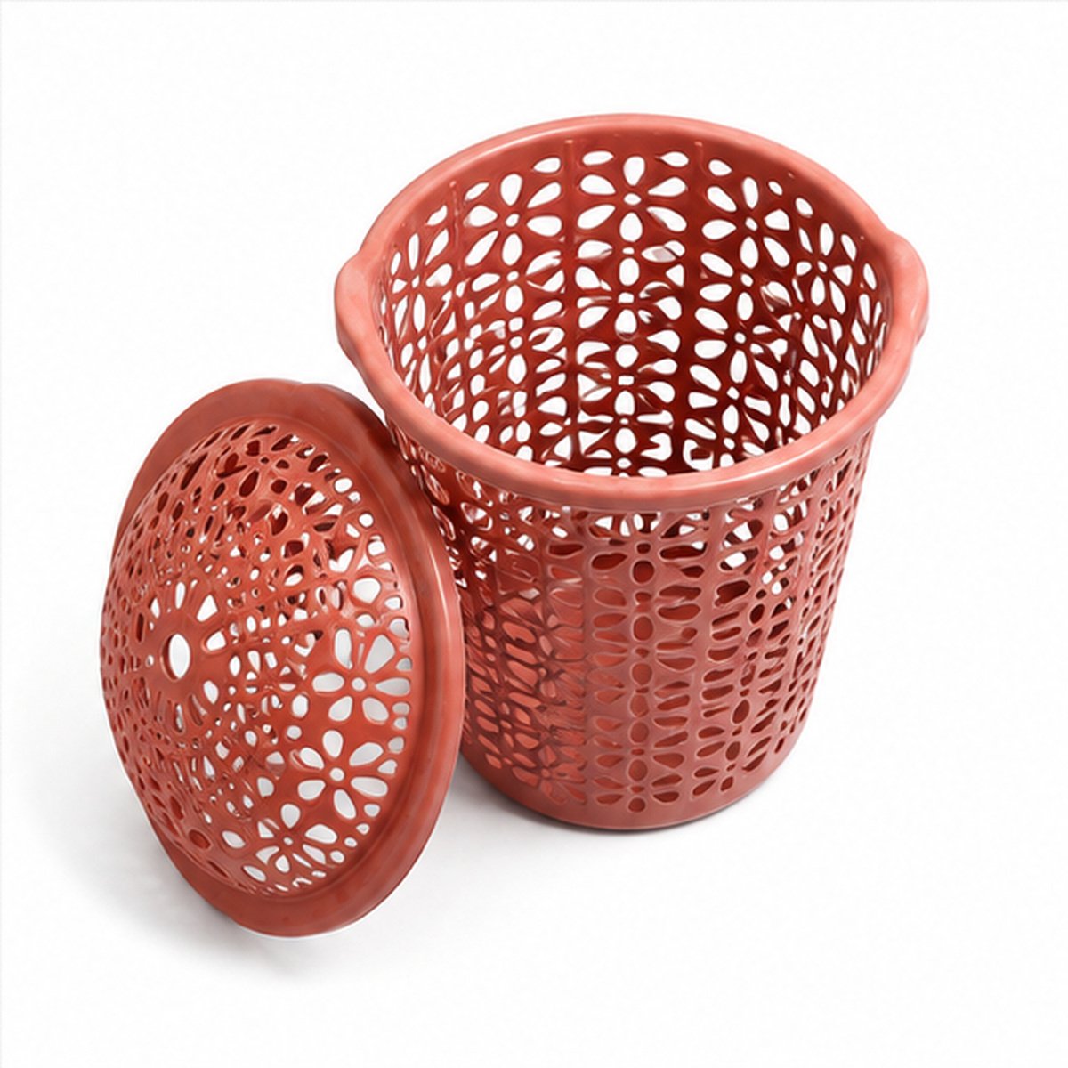 Orange Lidded Perforated Plastic Laundry Basket - Image 4