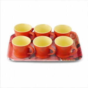 Ceramic Tea Cup and Tray Set - 7 Pieces