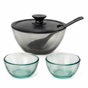 Glass Serving Bowl Set with Lid, Ladle and 2 Bowls