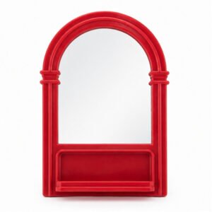 Arched Wall Mirror with Shelf - Red