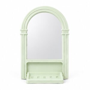 Arched Wall Mirror with Shelf - Light Green