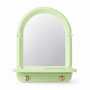 Arched Wall Mirror with Shelf and Hooks - Light Green