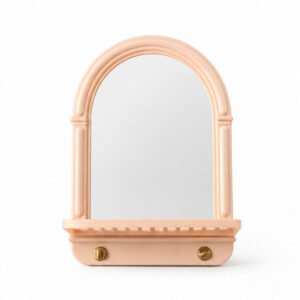 Arched Wall Mirror with Shelf and Hooks - Peach