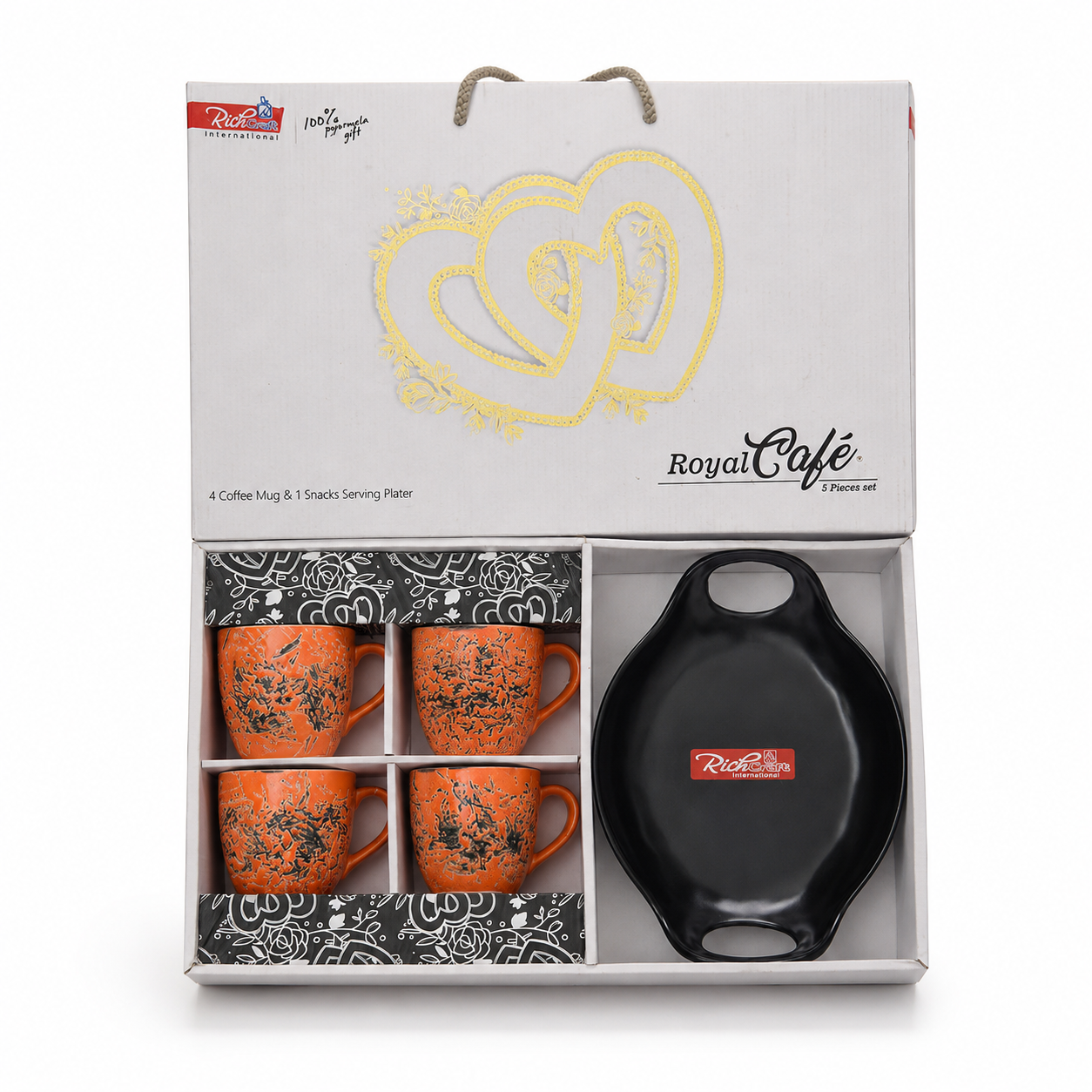Royal Cafe 5-Piece Coffee Mug & Serving Platter Set