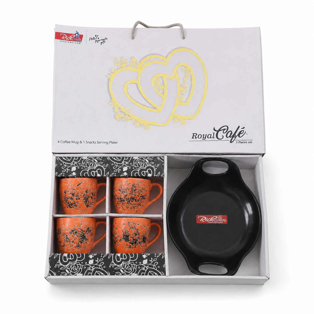 Royal Cafe 5-Piece Coffee Mug & Serving Platter Set - Image 2