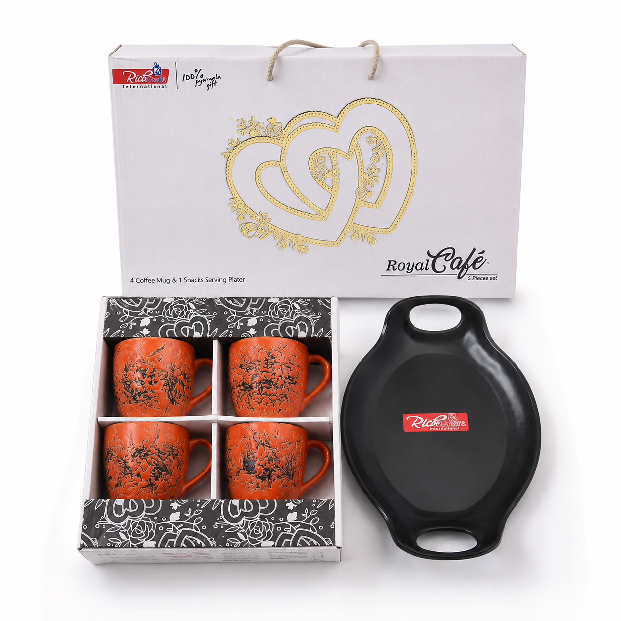 Royal Cafe 5-Piece Coffee Mug & Serving Platter Set - Image 3