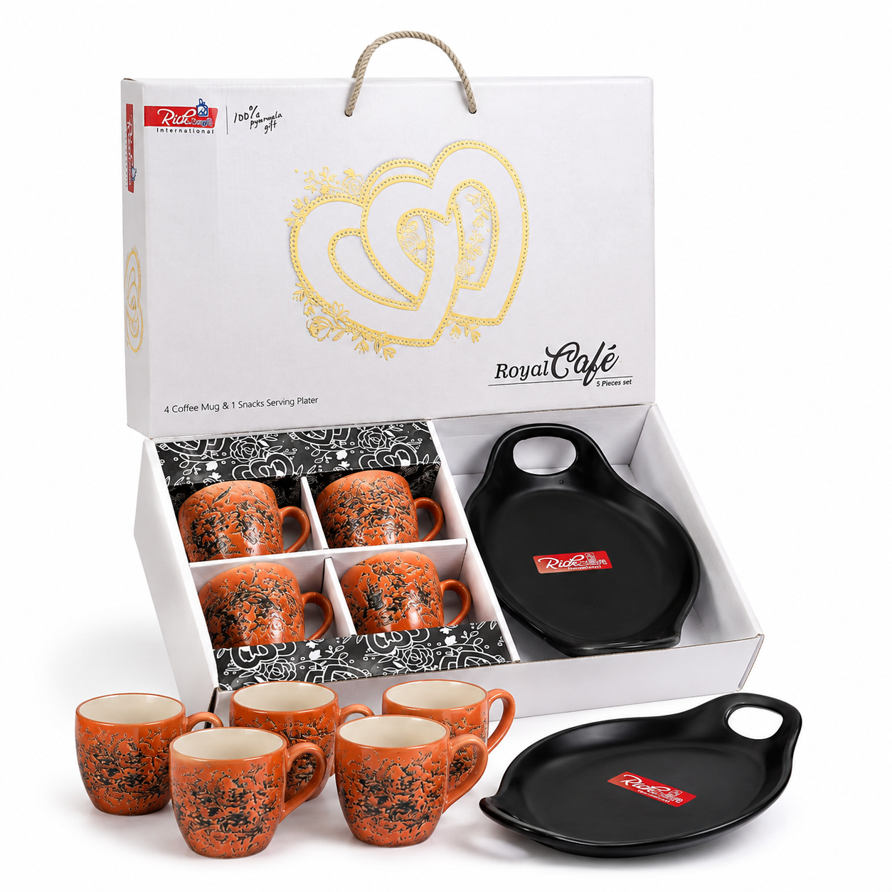 Royal Cafe 5-Piece Coffee Mug & Serving Platter Set - Image 4