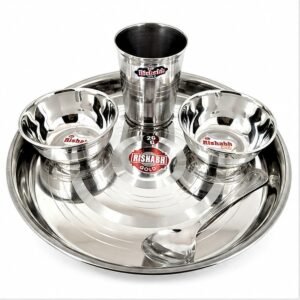Rishabh Gold by India Pride Stainless Steel Rishabh Gold Stainless Steel Dinner / Buffet / Thali Set (Diameter 26 cm) (1 Dinner Set of 5 Pcs) Dinner Set