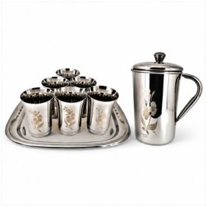 Rishabh Gold Lemon Set 8Pc Lz Jug Glass Tray Set