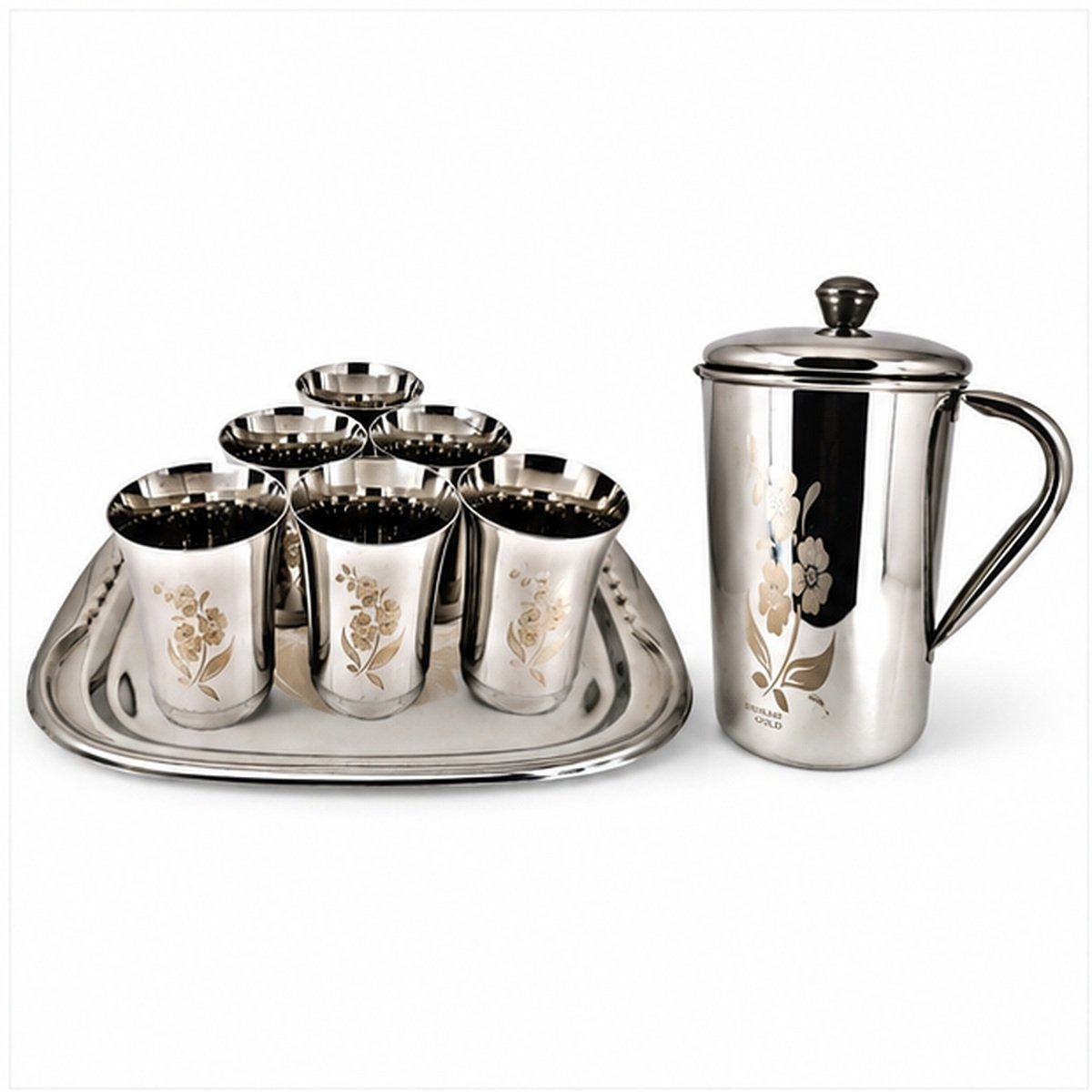 Rishabh Gold Lemon Set 8Pc Lz Jug Glass Tray Set