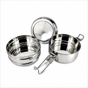 Rishabh Gold Clipper Stainless Steel Tiffin Box Set, Silver-1200 ml (Medium (2 Containers))( 1 set) 2 Containers Stainless Steel Office Lunch Box
