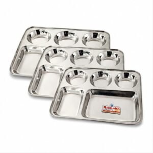 Rishabh Gold Lunch/Dinner Plate / Bhojan Thali 5 in 1 Compartments Dinner Plate (Dinner Plate) Pack of 3 Dinner Plate