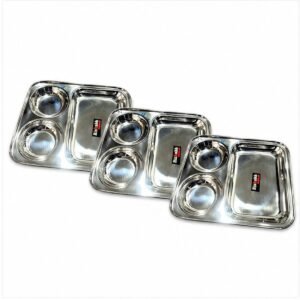Rishabh Gold Lunch/Dinner Plate / Bhojan Thali 3 in 1 Compartments Pav Bhaji Dosa Dinner Plate Pack of 3 Sectioned Plate