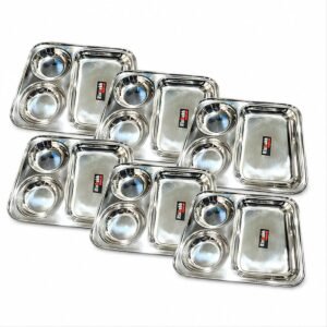 Rishabh Gold Lunch/Dinner Plate / Bhojan Thali 3 in 1 Compartments Pav Bhaji Dosa Dinner Plate Pack of 6 Sectioned Plate