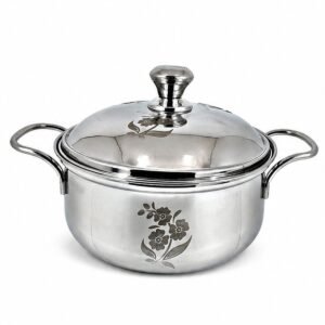Rishabh Gold Handi Shape Serving cooking Donga Large, Permanent Laser Engraving With lid Pot 18.5 cm diameter 1.7 L capacity with Lid