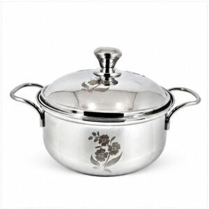 Rishabh Gold Handi Shape Serving cooking Donga with Permanent Laser Engraving With lid (Medium (22x16.5x15 cm)) Pot 16.5 cm diameter 1.2 L capacity with Lid