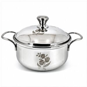 Rishabh Gold Handi Shape Serving cooking Donga with Permanent Laser Engraving With lid (Small (20.5x15x14 cm)) Pot 15 cm diameter 1 L capacity with Lid