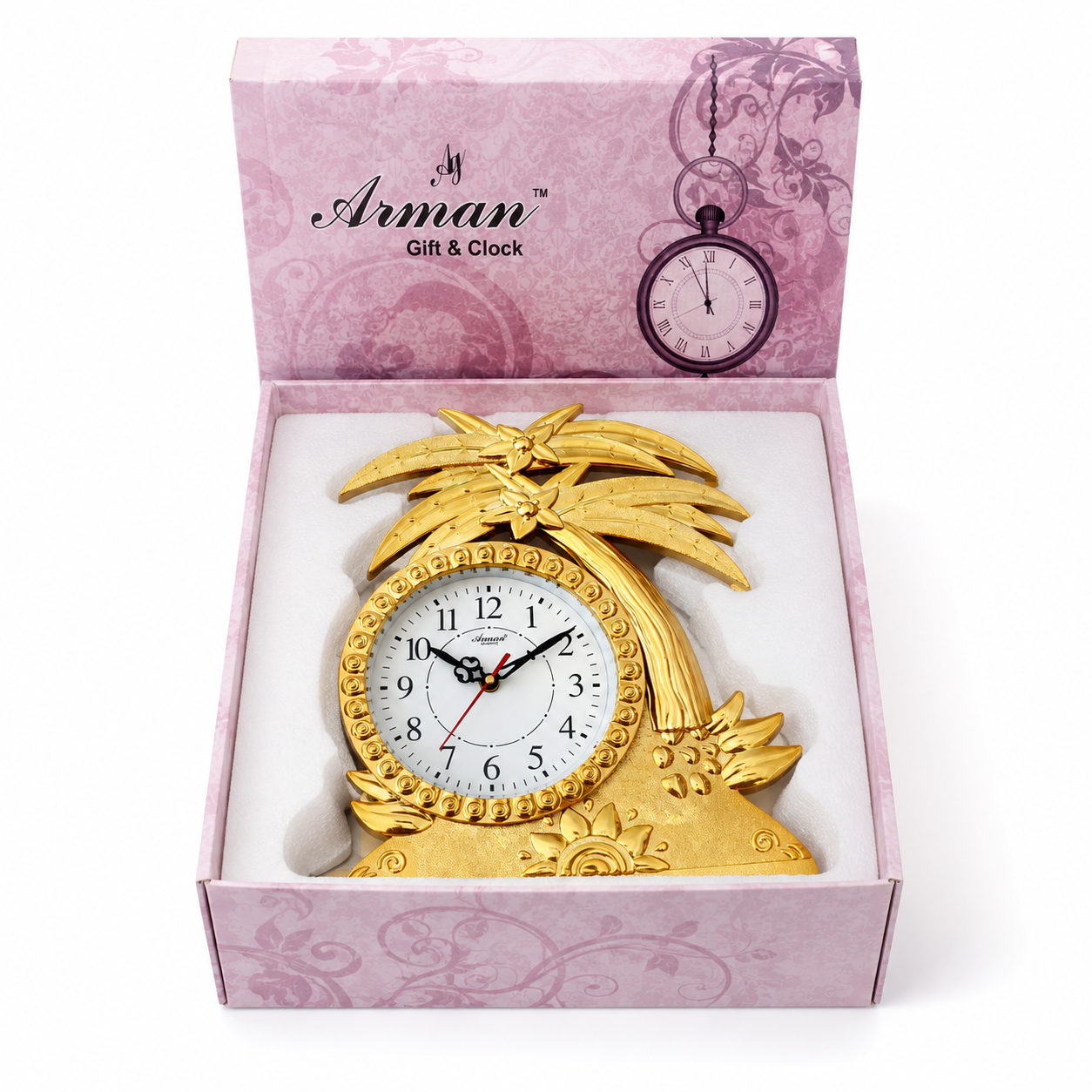 Arman Golden Floral Tree Decorative Wall Clock