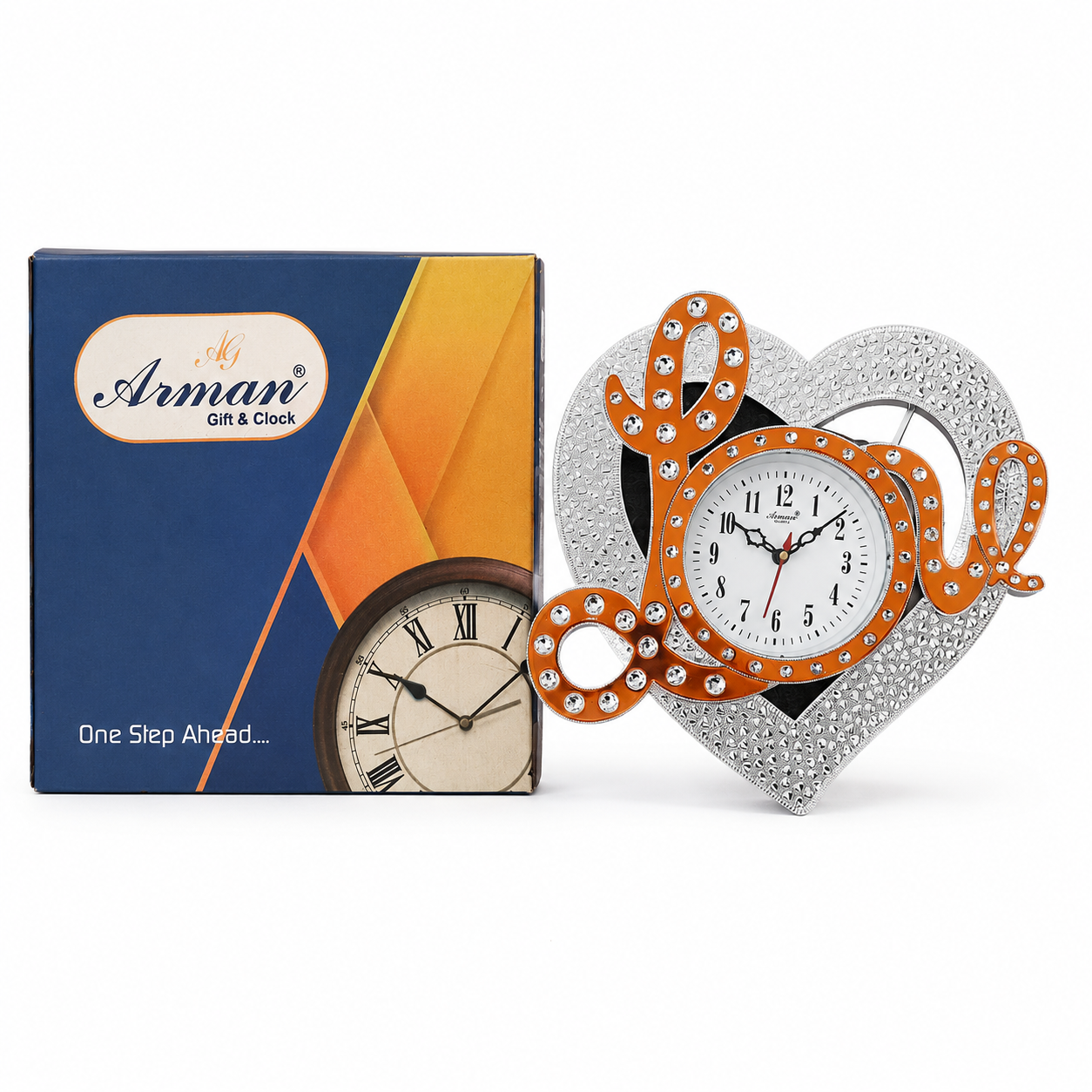 Arman Orange Silver Heart Decorative Wall Clock - Image 2