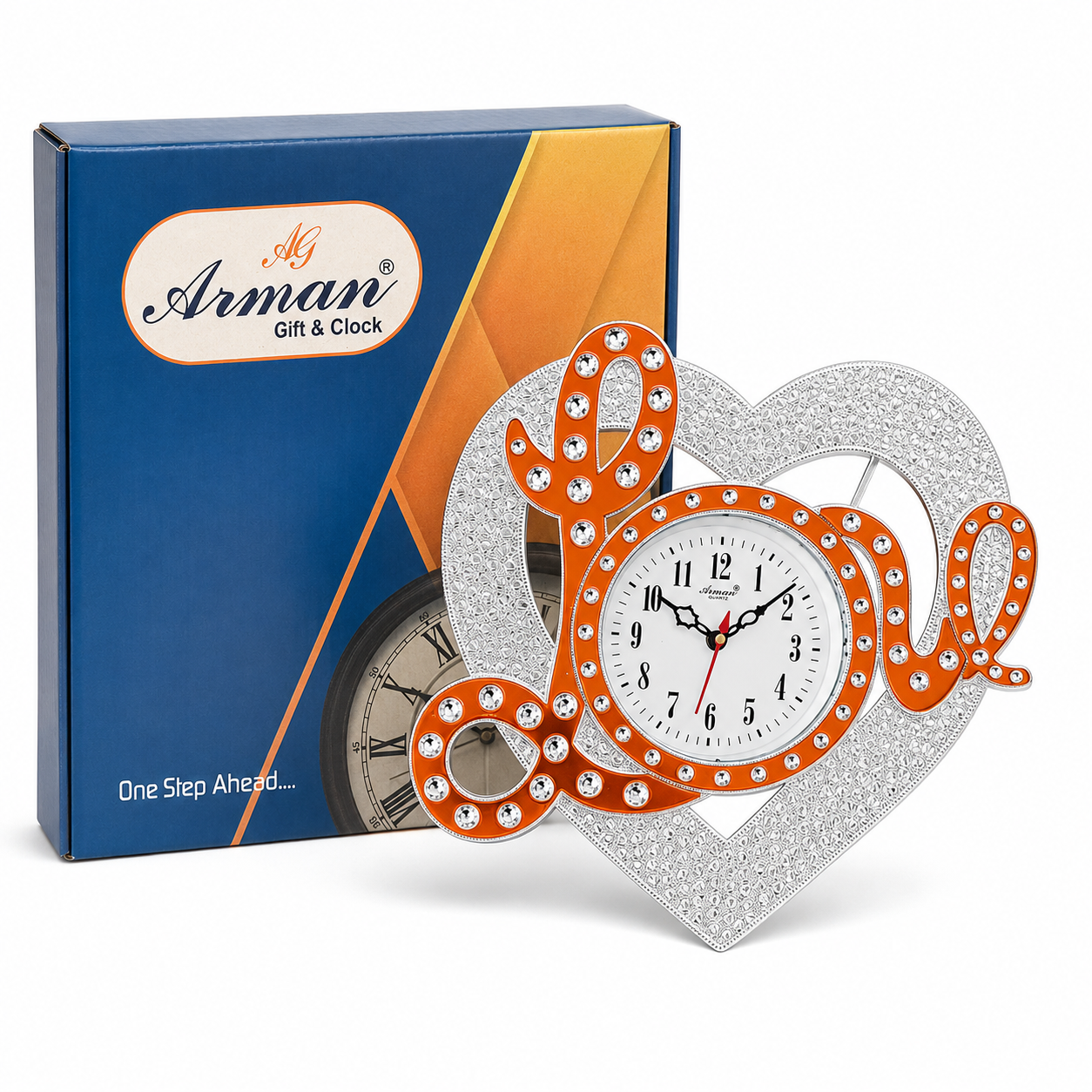 Arman Orange Silver Heart Decorative Wall Clock - Image 3