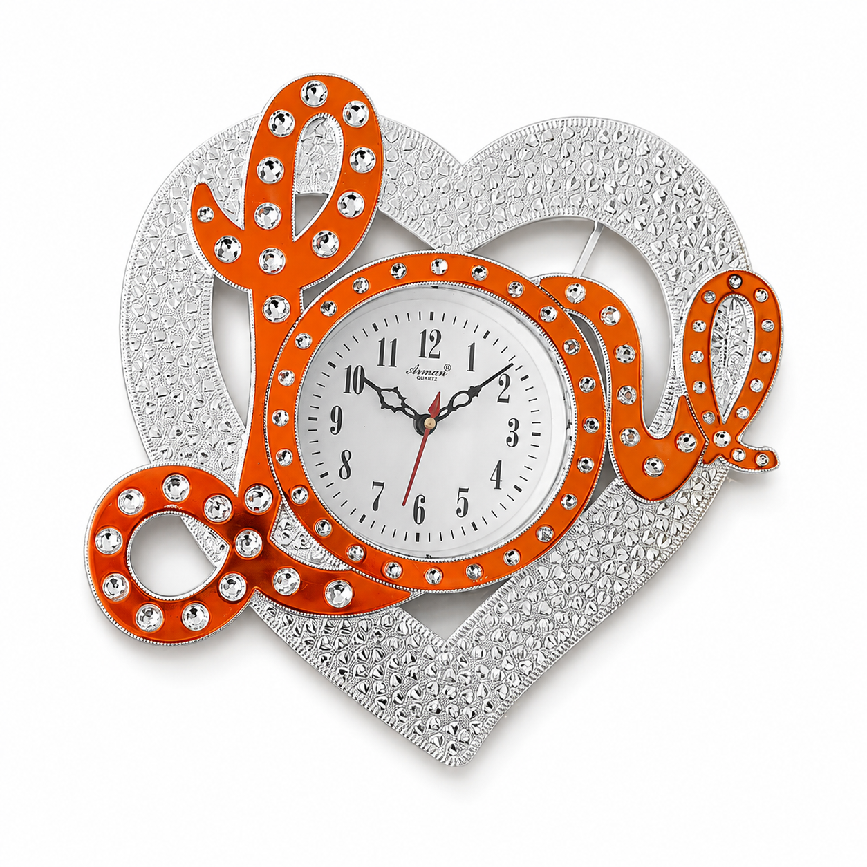 Arman Orange Silver Heart Decorative Wall Clock - Image 4