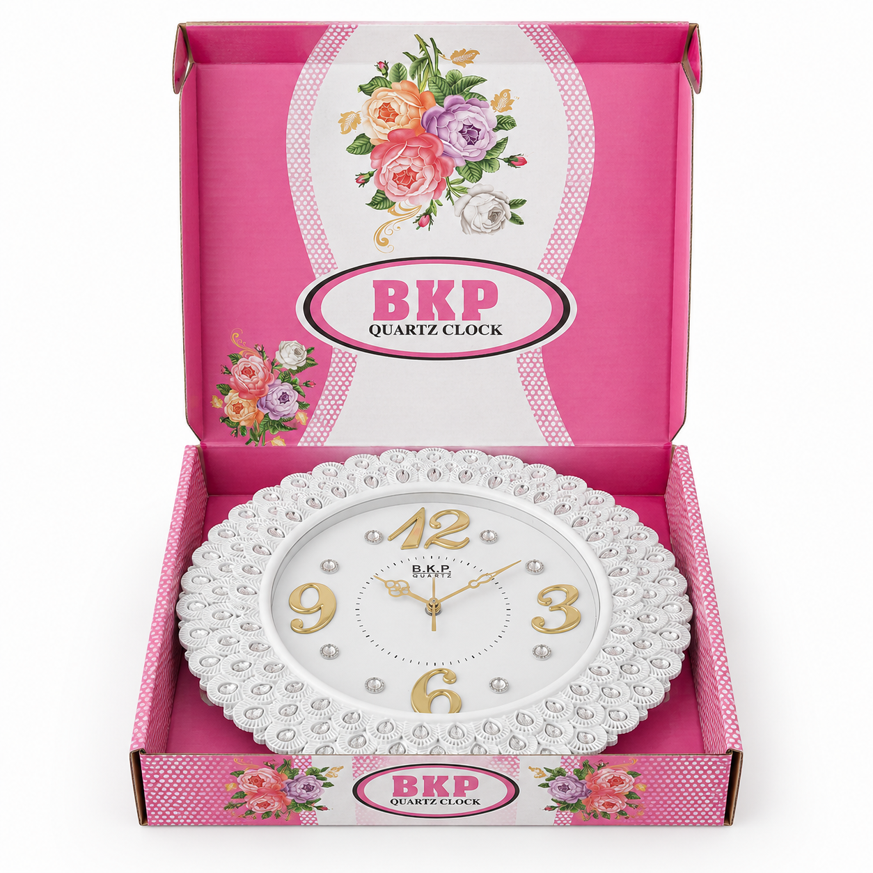 BKP White Crystal Lace Round Wall Clock