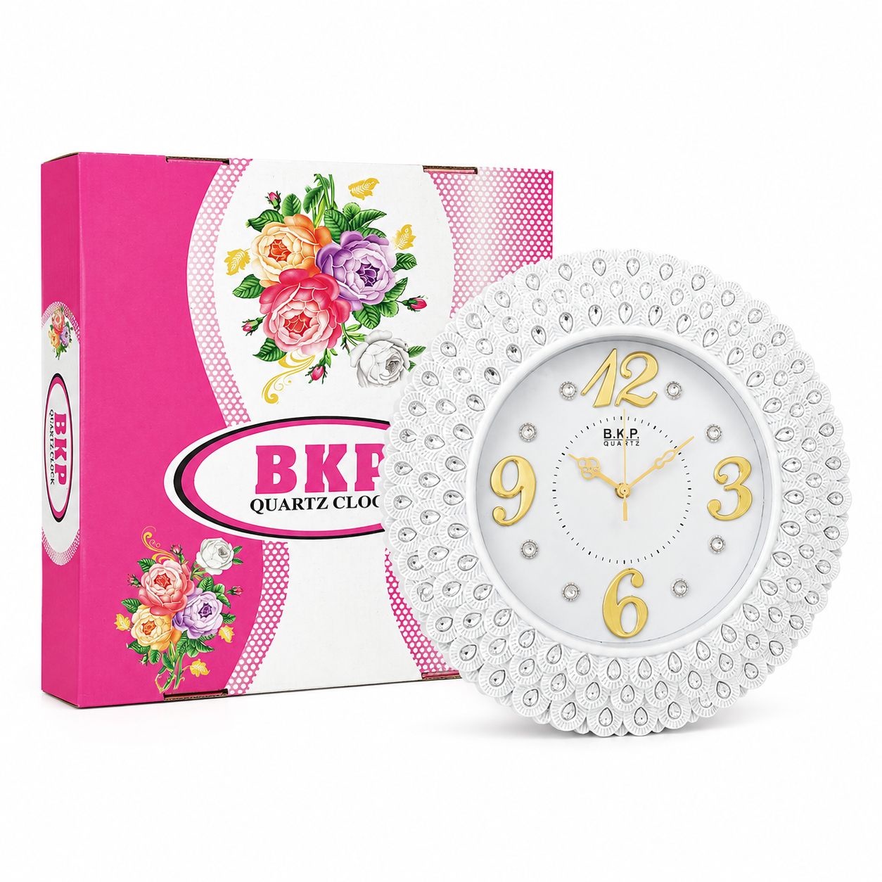 BKP White Crystal Lace Round Wall Clock - Image 3