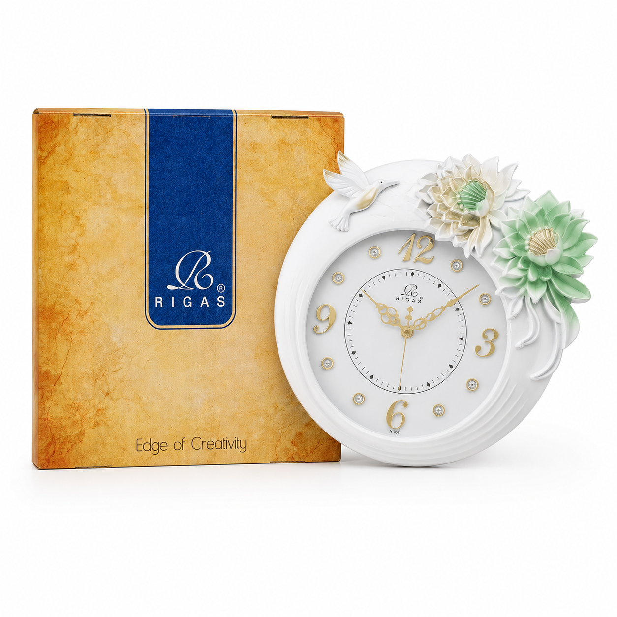 RIGAS White Mint Floral Bird Wall Clock - Image 2