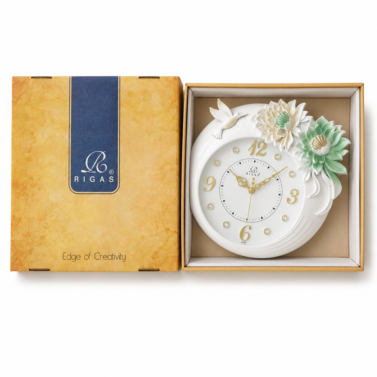 RIGAS White Mint Floral Bird Wall Clock