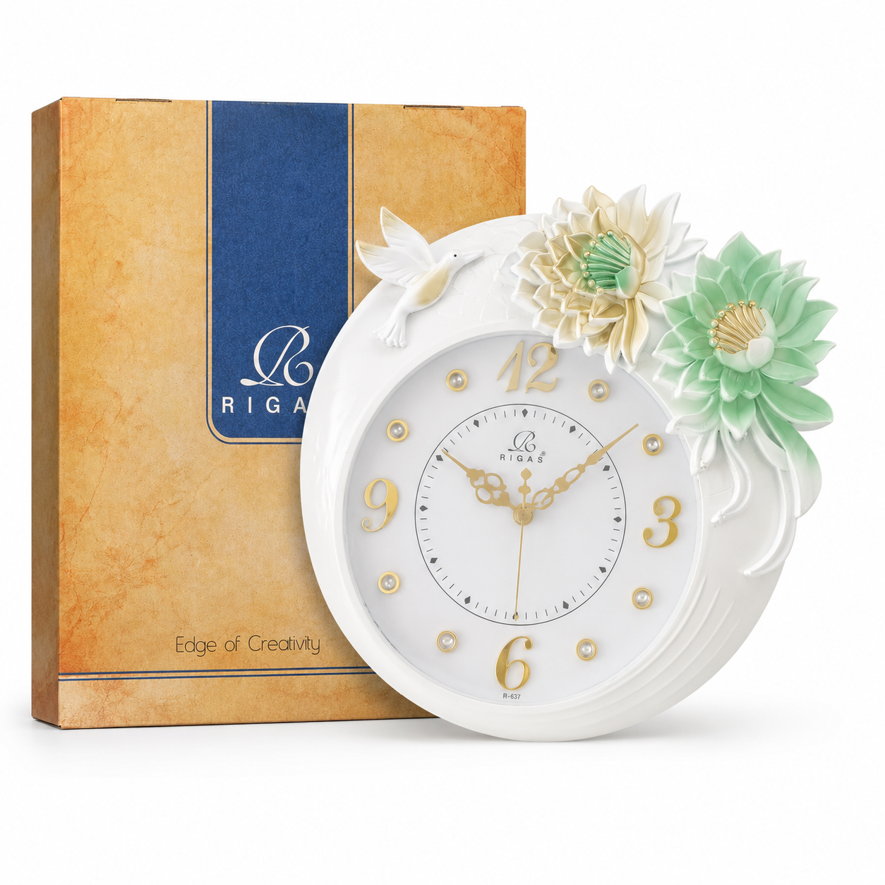 RIGAS White Mint Floral Bird Wall Clock - Image 3