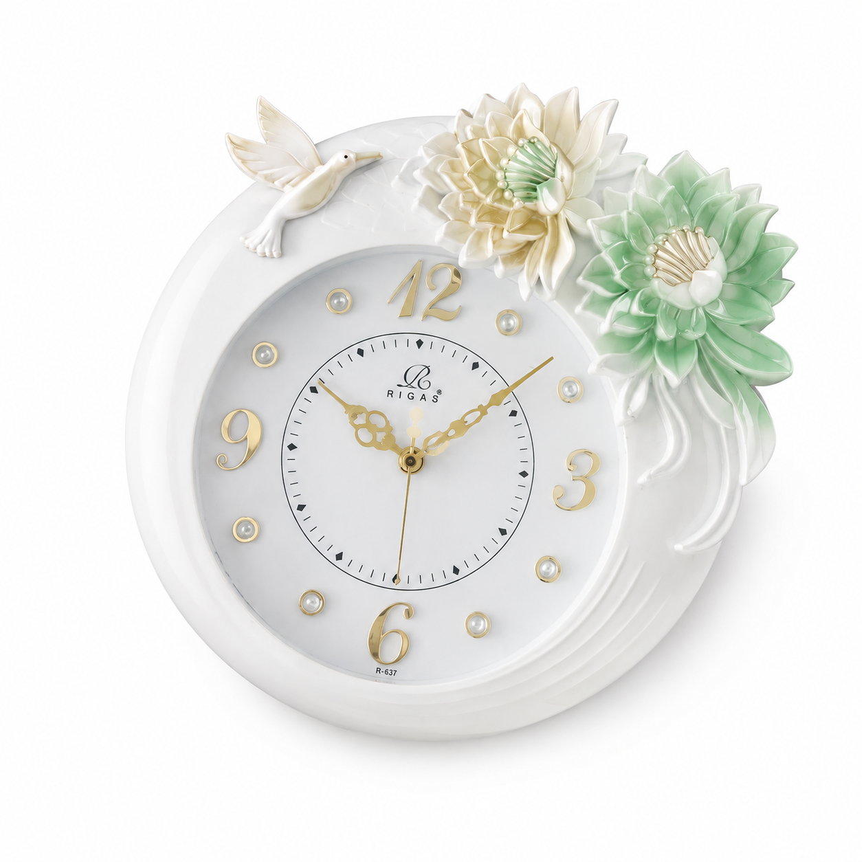 RIGAS White Mint Floral Bird Wall Clock - Image 4