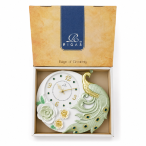 RIGAS Mint Green Peacock Floral Wall Clock